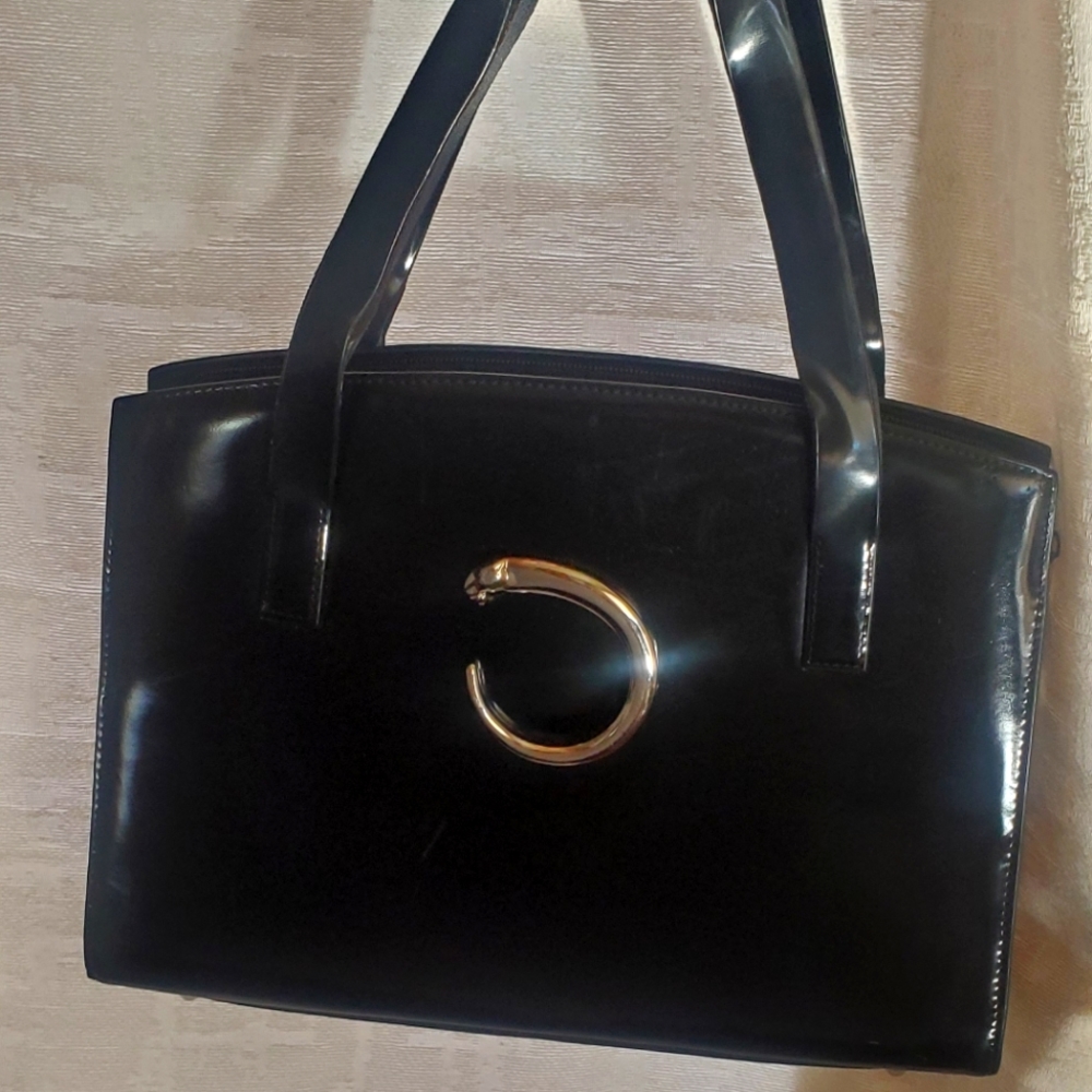 CARTIER Panthere de Cartier Black Patent Leather Vintage Purse Authenic! 🥂
